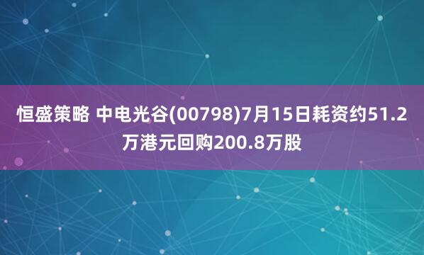 恒盛策略 中电光谷(00798)7月15日耗资约51.2万港元回购200.8万股