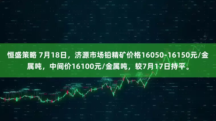 恒盛策略 7月18日，济源市场铅精矿价格16050-16150元/金属吨，中间价16100元/金属吨，较7月17日持平。